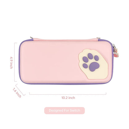 Cute Cat Paw Case Compatible with Nintendo Switch/Switch OLED - Portable Hardshell Slim Travel Carrying Case Fit Switch Console & Game Accessories - a Removable Wrist Strap (Pink Purple)